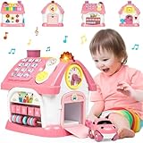 Toys for 1+ Year Old Girls, Montessori Toddlers Toys with Sound/Lights/Music/Clock/Telephone/Car 6 in 1 Multi-Functional House, Early Educational Birthday Girl and Boy