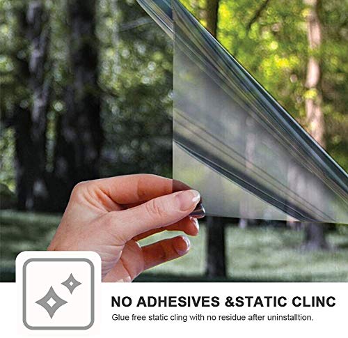 Filmgoo Window Tint for Home One Way Daytime Privacy Window Film Heat Blocking Anti UV Mirrored Reflective Window Film for Home and Office, Black Silver, 29.5 Inch x 6.5 Feet