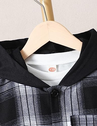 Image of Little Boys Two Pieces Outfit Kids Plaid Color Front Button Down Hoodie Sweatshirt and Jogger Sweatpants Sets