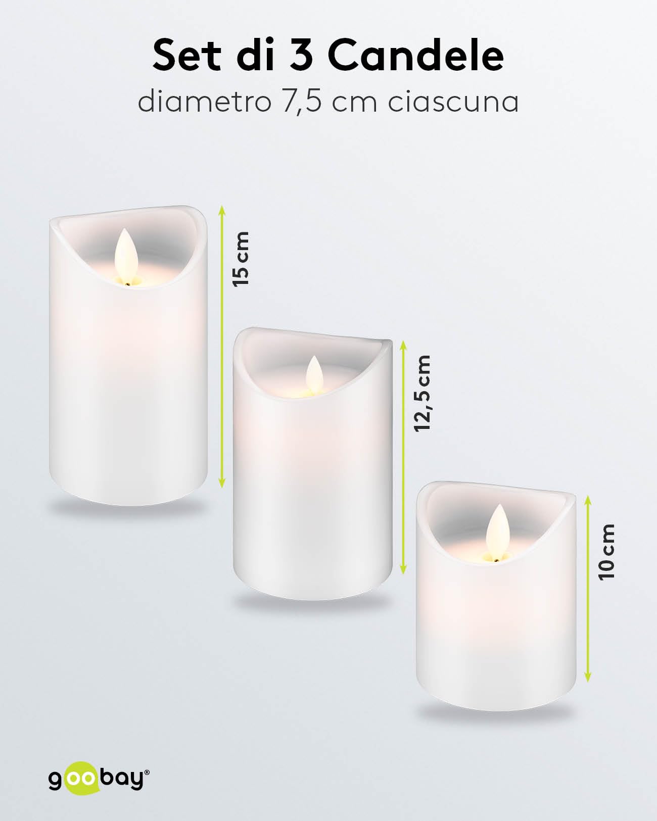 Goobay Candela con Luce LED Set di 3