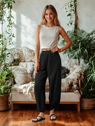 niyokki Wide Leg Palazzo Beach Pants for Women Lounge Baggy Comfy Harem Pants Elastic Waist Casual Streetwear with Pockets3