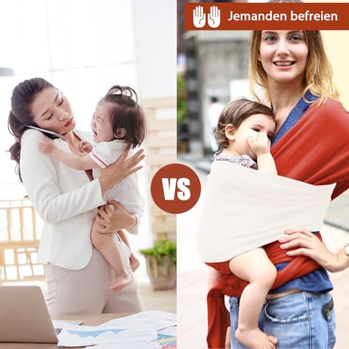 Funmo Tragetuch für Neugeborene, elastisch, für Kinder, ergonomisch, reine Baumwolle, Neugeborene, Geschenke für Babys und Kinder bis 16 kg