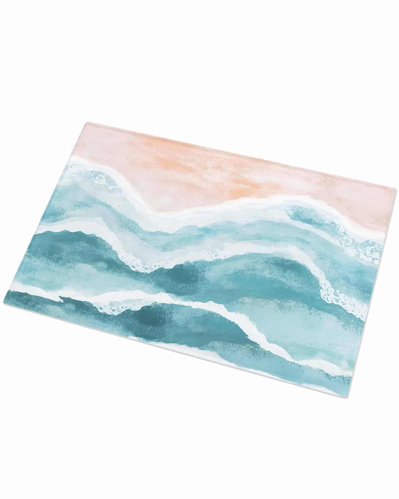 Zandzinjten Bath Mat for Bathroom Floor,Summer Ocean Blue Beige Beach Sand Waves No Silp Rug Water Absorbent Soft Shaggy Carpets Indoor Doormats