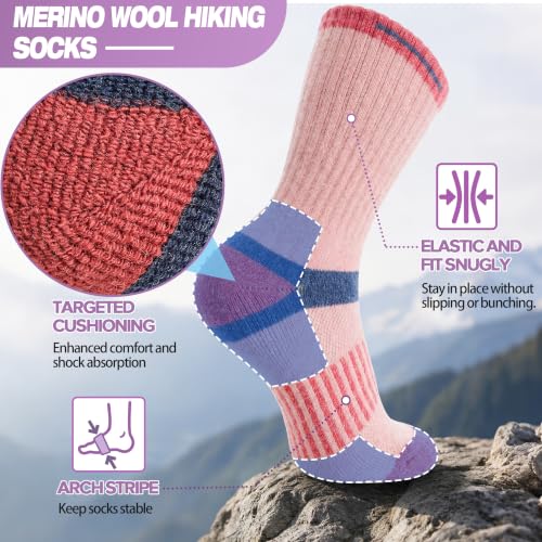 Image of MOGGEI 5 Pairs Merino Wool Hiking Socks Warm Thermal Winter Cozy Cushioned Moisture Wicking Socks for Women & Men