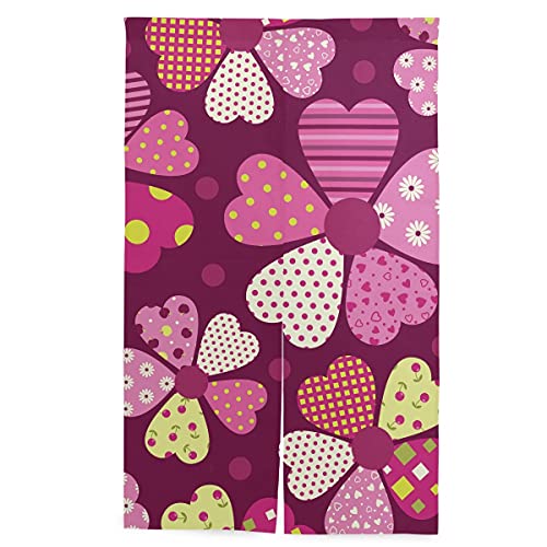 SAMAU のれん 花柄 ハート 遮光 間仕切り 暖簾 ロング 突っ張り棒付き 86cm×丈143cm