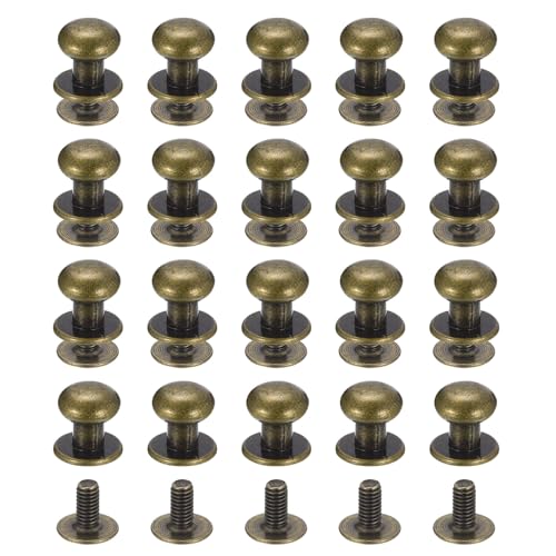 QUARKZMAN 8mm Clou à Tête Sphérique Avec Rivets à Visser, Lot de 50 Boutons à Tête Ronde Pour La Création de Sacs à Main en Cuir, Ceintures, Couleur Bronze