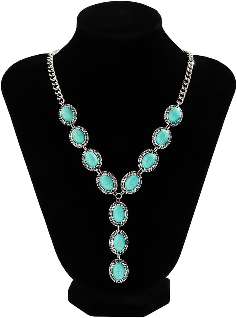 Rrdaily Boho Turquoise Statement Y Necklace for Women, Exaggerated Western Beaded Choker Necklace Trendy Country Concert Outfits Neck Jewelry Accessories - Image 7