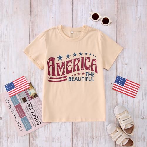 Image of IZYJOY Girl Boy 4th of July Shirt Kid America The Beautiful T Shirt USA Flag Star Stripes Patriotic Short Sleeve Tees Tops
