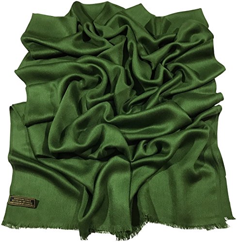 CJ Apparel Verde Oscuro Solido Colore Disegno Nepalese Fringe Scialle Sciarpa Pashmina ha Rubato NUEVO