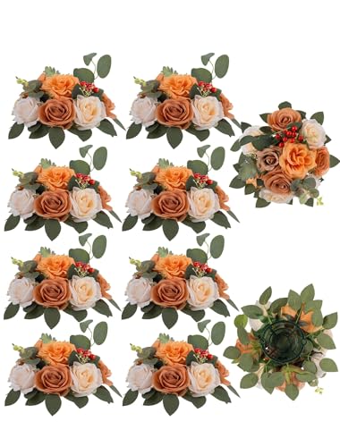 BLOSMON Terracotta Flowers for Wedding Centerpieces: 10 Pcs Artificial Rose Flower Balls Table Decorations - Fall Fake Silk Kissing Floral Arrangements for Home Party Event DIY Decor