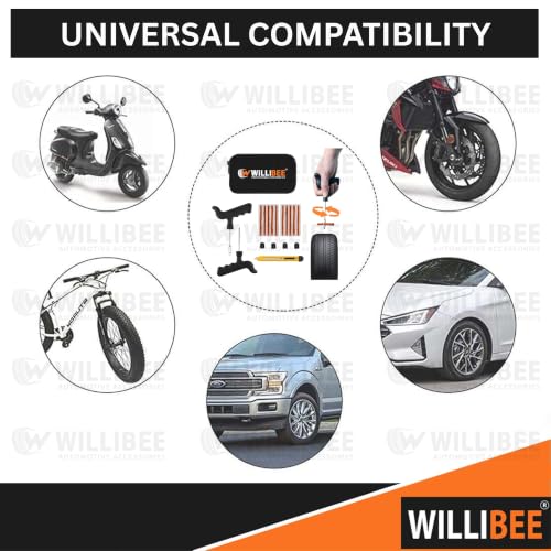 Image of WILLIBEE 6-in-1 (Pack of 10 Strips) Tubeless Tyre Puncture Repair Kit for Bike & Car | Heavy-Duty Puncher Kit (Includes Storage Bag)