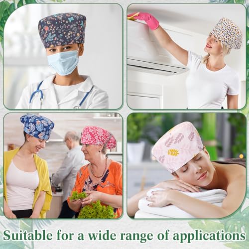 Image of 6 Pcs Scrub Cap Women Adjustable Nurse Cap with Button Bouffant Medical Surgical Hat Sweatband for Gift