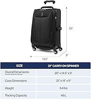 Vista 48 de Travelpro Maxlite 5 - Juego de 2 piezas de equipaje de mano de tela, expandibles con 4 ruedas giratorias, bolso blando para debajo del asiento, Negro