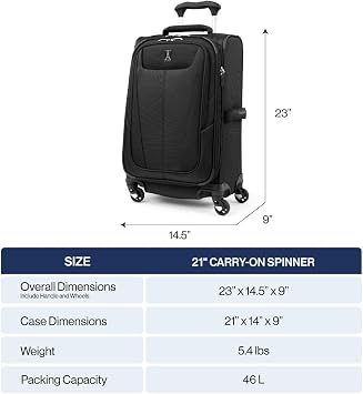 Travelpro Maxlite 5 Softside Carry-On Luggage Spinner, Black, 21-Inch