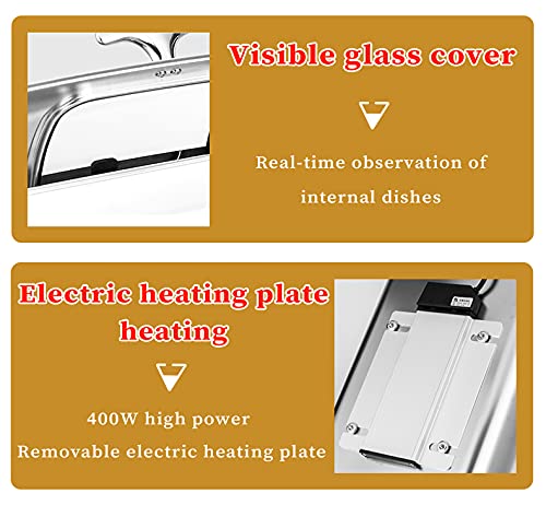 DBMGB Chafing Dish Edelstahl Warmhaltebehälter Essen Professionel Speisewärmer Elektrisch, Buffetwärmer mit 180° Rolltop… – Bild 4