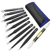 MNBS ESD Pinzetten Set 10Stk Präzisions Antistatisch Edelstahl + Brechstange Toolkit,Reparatur Werkzeug,Modellbau Pinzette für Computer Elektronische Reparaturen Schmuck Präzisionsarbeit Laborarbeit…