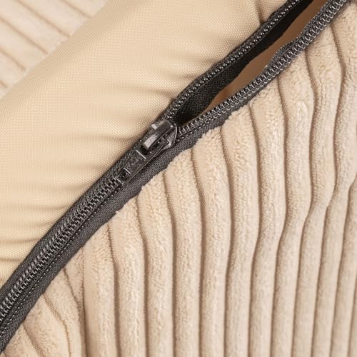 Petsona Hundehütte Rippenstrickstoff Waschbarer Bezug Reißverschlussdach, Beige,XL