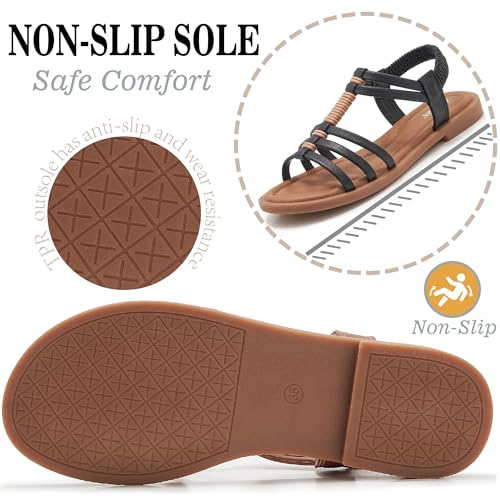 Womens Sandals Flats Shoes - Comfortable Summer Dressy Casual Ankle Elastic Slip on Walking Beach Sandal3