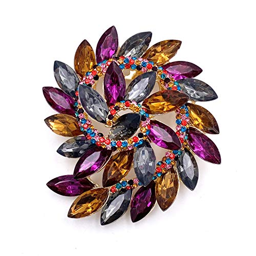 LAXPICOL Vintage Women's Brown Austrian Crystal Elegant Flower Brooch Wreath Wedding Scarf Pins Broach Pin