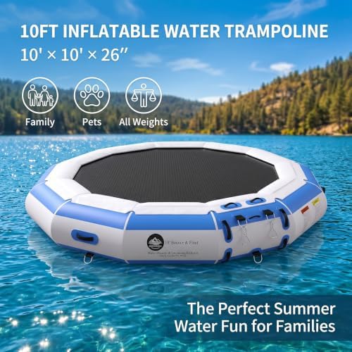 DREAMPEAK 10FT Water Trampoline for Lake, Inflatable Bouncer with Electric Pump & Rope Ladder, Heavy Duty Floating Swim Platform for Adults and Youth, Summer Lake Island - 5