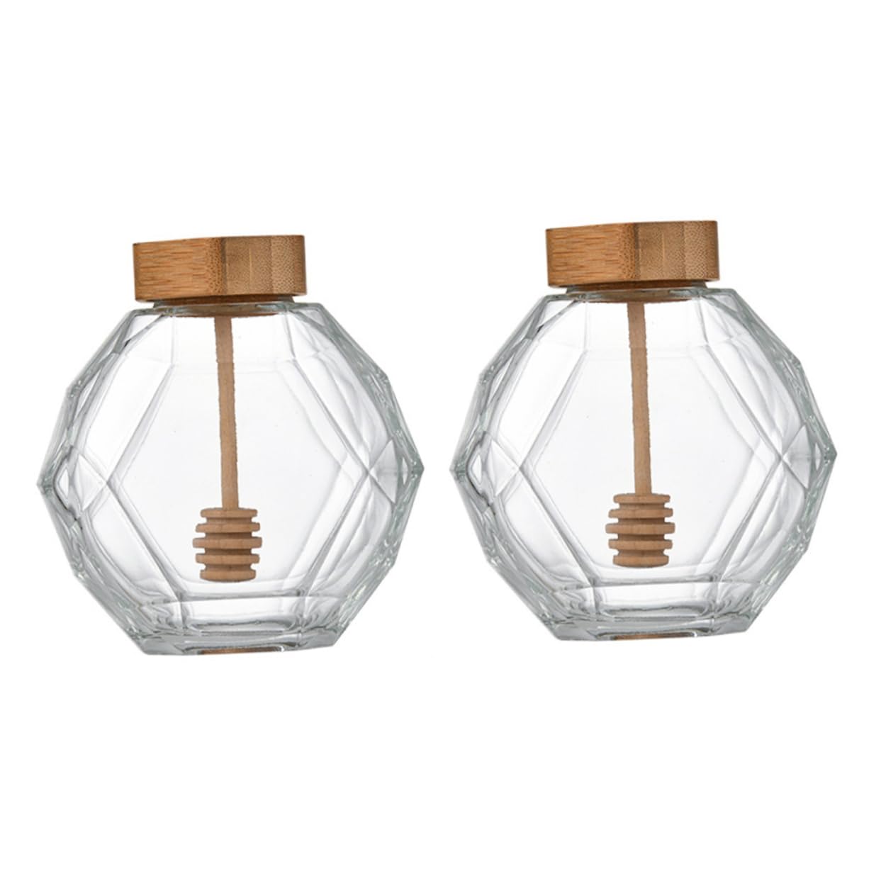 Garneck 2 Pcs Honey Bottle Transparent Cereals Bottles Transparent Bottle Empty Honey Jars Honey Jar Lids Jar of Honey Heat Resistant Jar Little Honey Jars Glass Honeypot Wood re-usable