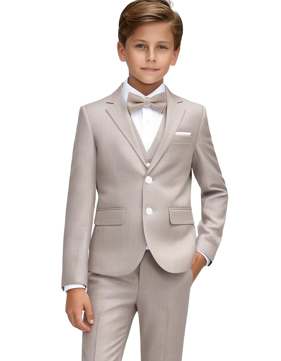 Conjunto de traje formal de lino de 3 piezas para niño, ajuste delgado, trajes de esmoquin para boda, adolescente, niño, traje de 10-12