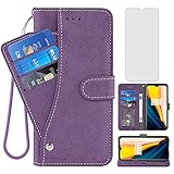 Asuwish Compatible with OnePlus 7 6T Wallet Case Tempered Glass Screen Protector Flip Cover Card Holder Cell Phone Cases for OnePlus6T A6013 OnePlus7 GM1900 One Plus6T 1+ Plus7 1 Plus 1plus T6 Purple