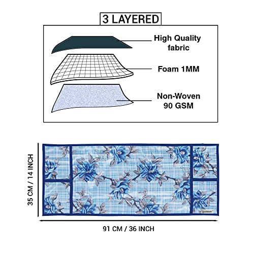 Image of Polyester 3-Layered Microwave Oven Top Cover With 4 Utility Pockets Suitable for Upto 30 Liter (Color- Blue, Size-36x14 Inches)