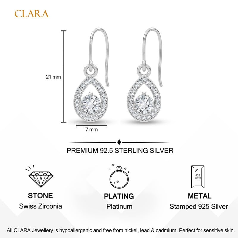Image of CLARA 925 Sterling Silver Drop Earrings | Platinum Plated | Daily Wear |Gift for Women and Girls
