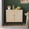 Yechen sideboard cabinet with natural rattan decorated doors rattan cabinet accent buffet console cabinet credenza cupboard for living room dining room entryway kitchen metal legs  urban country home decor