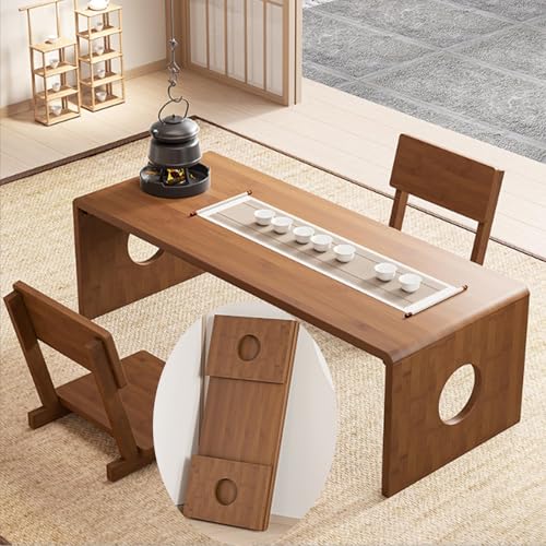 YHGSYXL Japanese Floor Table Bamboo Japanese Folding Table Portable Solid Wood Japanese Coffee Table, No Assembly Japanese Dining Table for Sitting on The Floor, Easy Storage