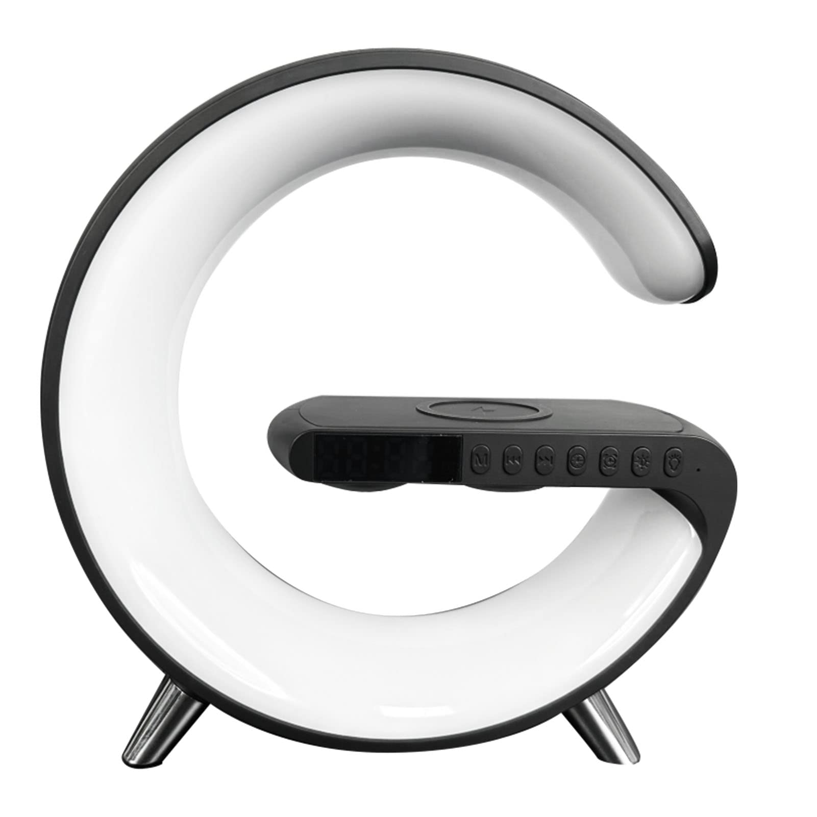 Smart Ambient Light,15W Wireless Charging Bluetooth Speaker Alarm Clock,Smart Sunrise Hatch Alarm Clock,Home Intelligent Ambient Lamp,EU Plug(Black)