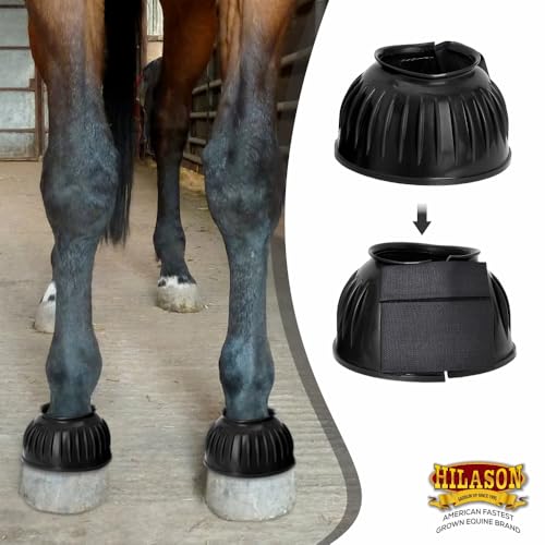 Image of HILASON Western Horse Rubber PVC Ribbed Double Hook and Loop Bell Boots Training Protective Shock Absorbing Leg