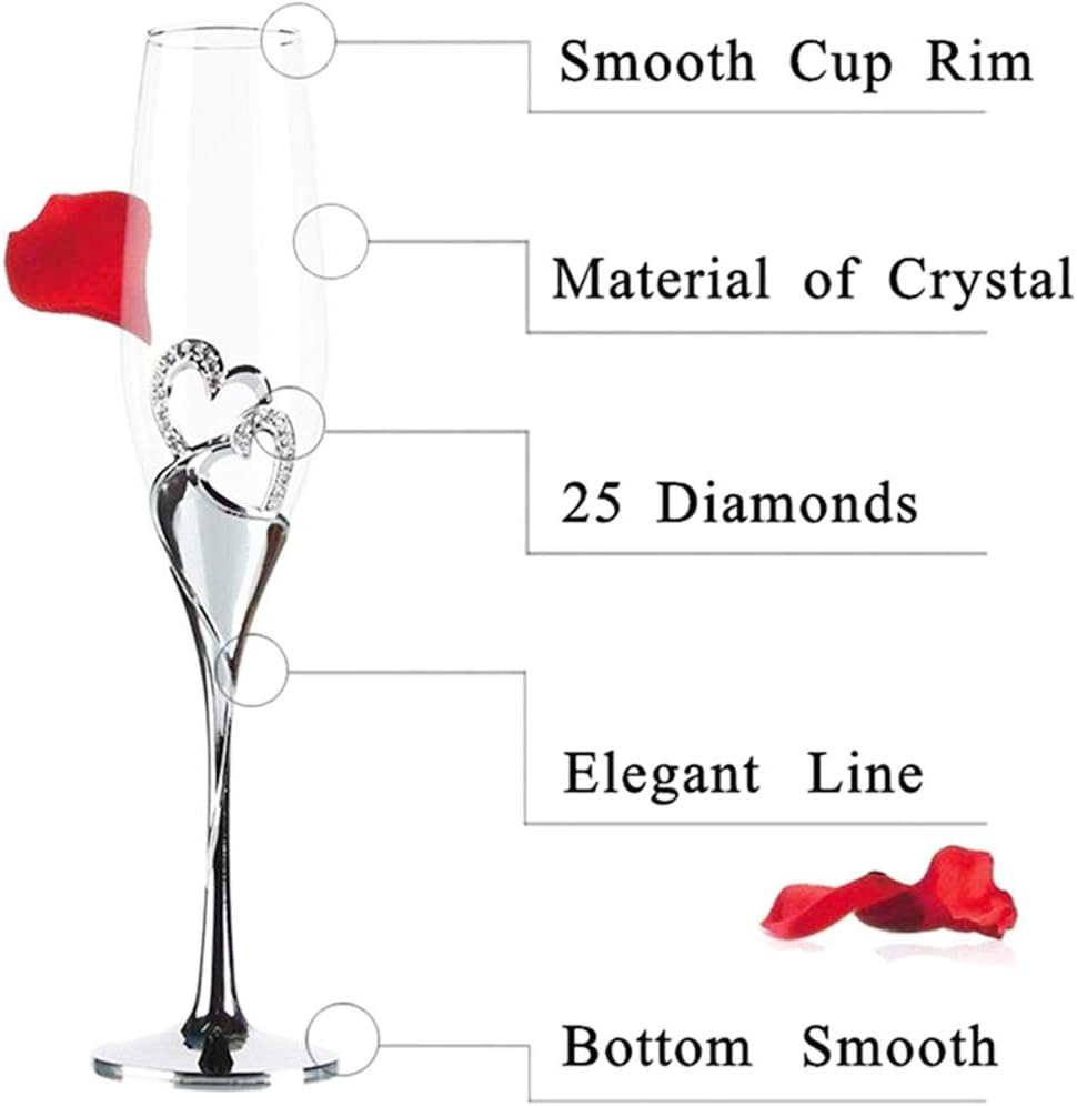 Hot Deals Creative Heart Set with Diamonds Champagne Flutes - Wedding Glasses for Bride & Groom - Toasting Cups Gift Sets for Couples - Engagement, Wedding, Anniversary, House Warming, Hostess Gift (Silver) Super Deal Product Creative Heart Set with Diamonds Champagne Flutes - Wedding Glasses for Bride & Groom - Toasting Cups Gift Sets for Couples - Engagement, Wedding, Anniversary, House Warming, Hostess Gift (Silver)