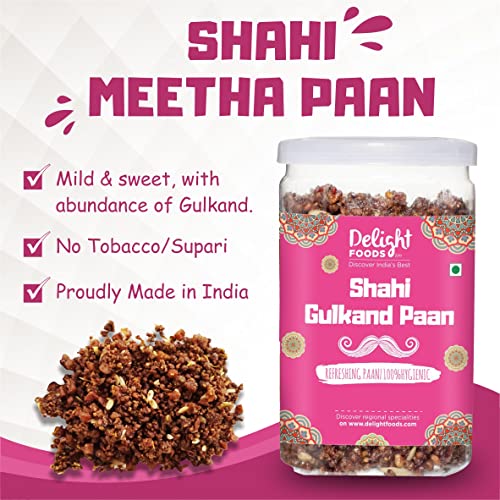 Image of Delight Foods Calcutta Meetha Paan Without Supari & Shahi Gulkand Mukhwas Mouth Fresheners, 200grams (100gm each) | Sweet Paan Hygienically Packed Traditional Mukhwas | Mouth Freshener