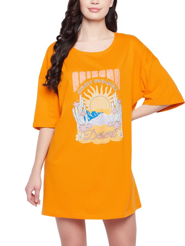 Image of Clovia Women's Cotton Graphic & Text Print Oversized T-Shirt