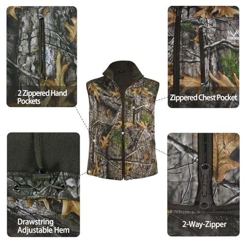 LOOGU Mens Camo Hunting Vest Softshell Fleece Lined Outdoor Fishing Outwear