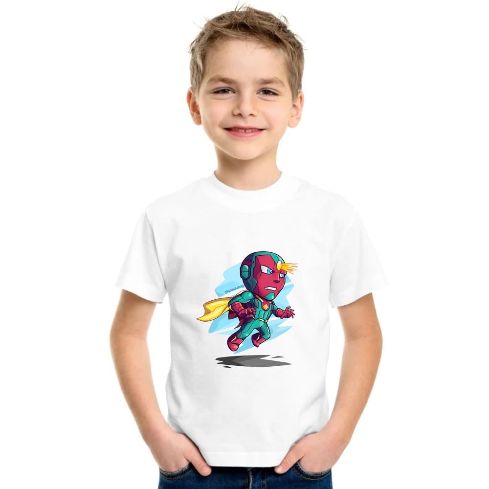 WHALEBONE Poly Silk Fabric Reguler Fit Short Sleeves Round Neck Fashionable Cartoon Printed Casual White T-Shirt for Boys and Kids (Mini t-Shirt 15-1-2 Y)