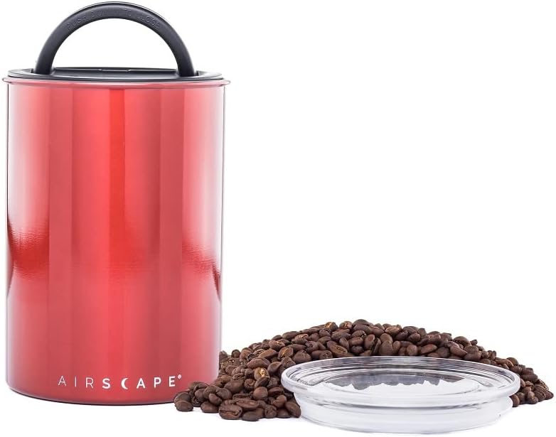 Planetary Design Airscape Stainless Steel Coffee Canister | Food Storage Container | Patented Airtight Lid | Push Out Excess Air and Preserve Freshness (Medium, Candy Apple Red)