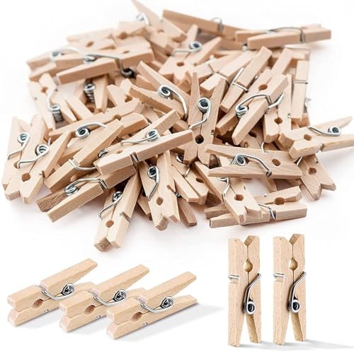 Image of ARTISTERY 1 Inch 20 PCS Mini Clothespins, Mini Clothes Pins for Photo Natural Wooden Small Picture Clips for Crafts Tiny Pegs /Wood Clips for Wall Hanging Pictures