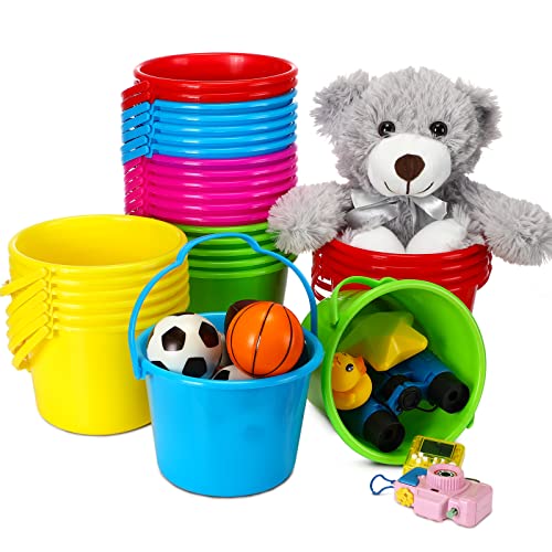 Jerify 30 Pack Mini Plastic Beach Bucket for Kids 6.3 Inch Small Beach Pail for Toddlers Summer Sandbox Toys Party Gift and Prize(Simple)