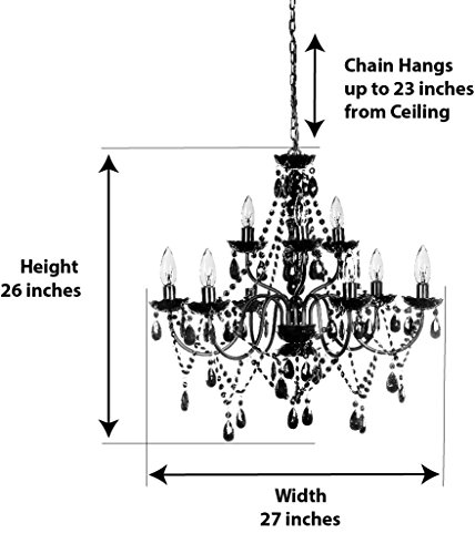 Image of gypsy color The Original Brink House 9 Light Black Hardwire Flush Mount Chandelier H26 inchxW27 inch, Black Metal Frame, Glass Stem and Acrylic Crystals