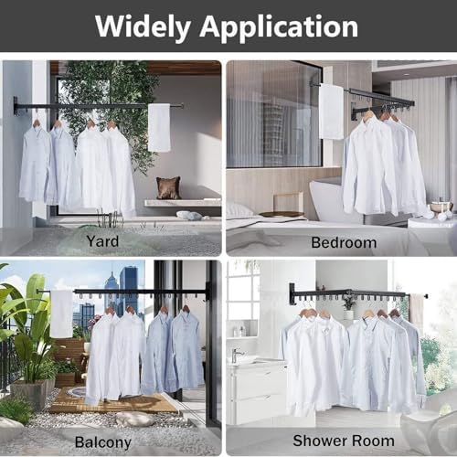 Wall Mounted Clothes Drying Rack, Foldable Space Saver Airing Rack, Retractable Laundry Dryer for Balcony, Bathroom & Laundry Room - Compact & Collapsible Desig(One Color-2 Fold)