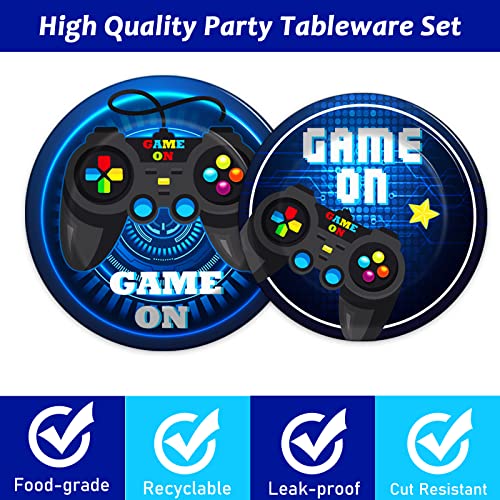 Gisgfim 96 Pcs Video Game Party Supplies Paper Plates Napkins Gaming Party Birthday Decorations Favors For Kids Gaming Serves 24 #TOP3
