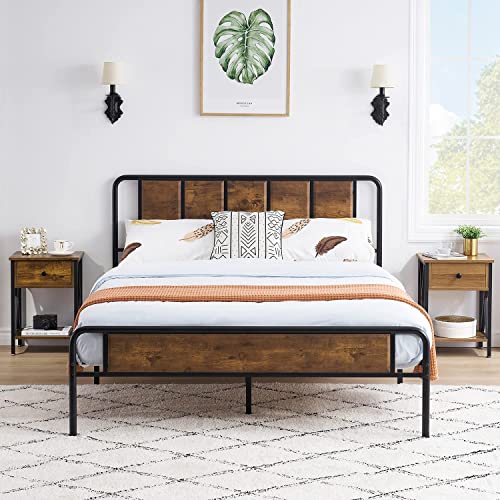 Vecelo Nightstand,Side End Table With Drawer,Storage Shelf For Living Room Bedroom,Modern Style,Set Of 2, Antique Brown #TOP6