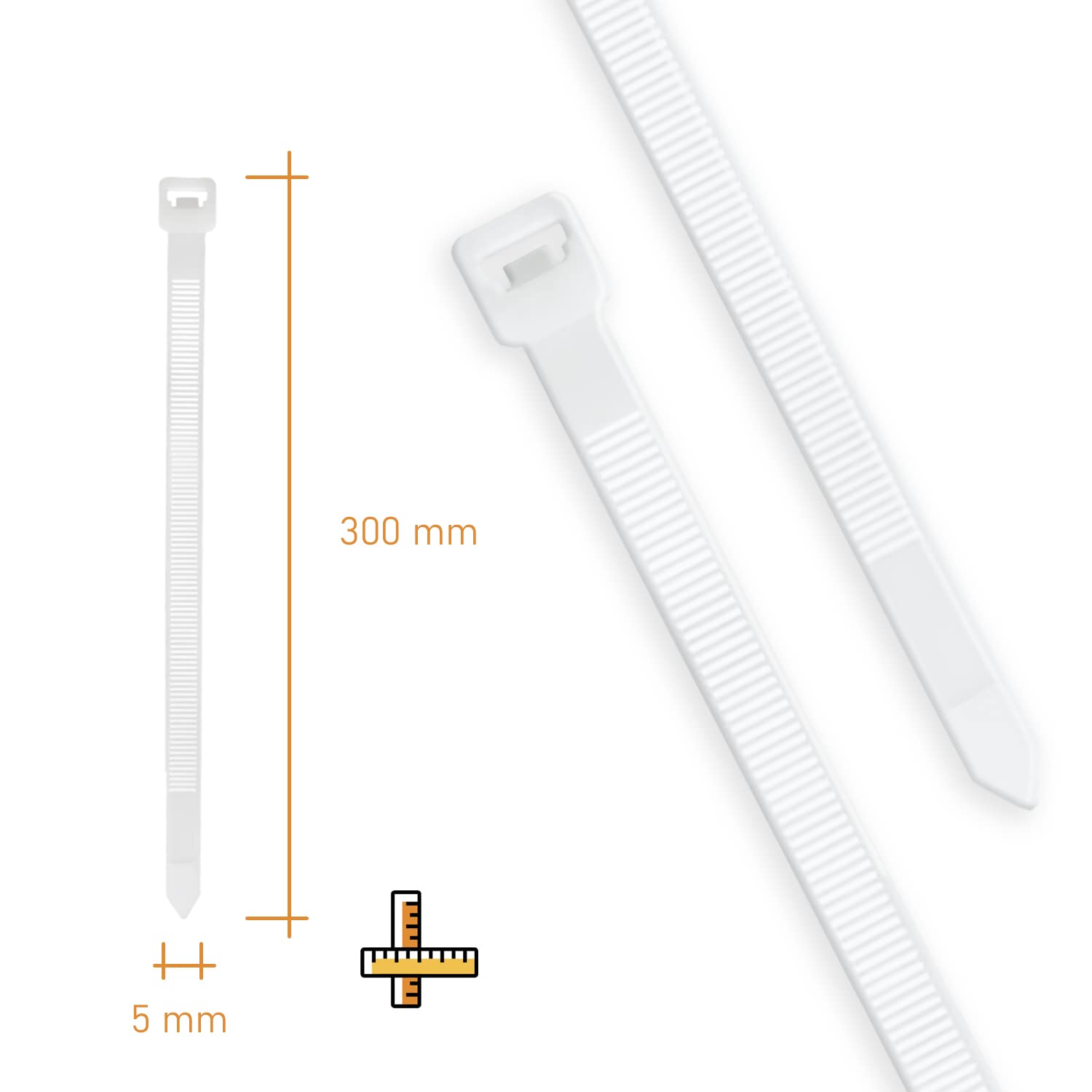 Sunload Kabelbinder 300 X 5 Mm Weiß – 250 Stück, Nylon PA66, Belastbarkeit 20 Kg, Für Innen & Außen