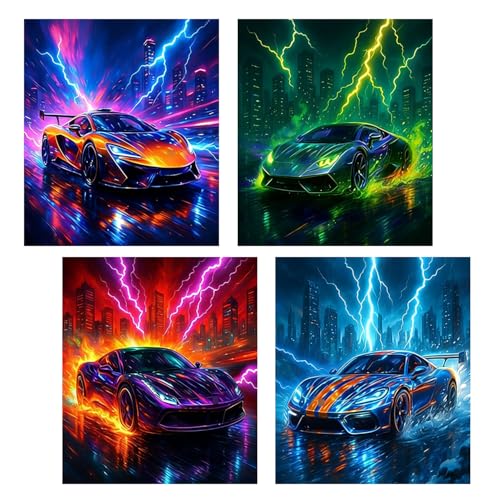 HIVTE Cuadros de Coches de Carreras - Juego de 4, Decoración Deportiva Moderna, 30x20 cm para Habitación de Juegos, Dormitorio, Sala de Estar