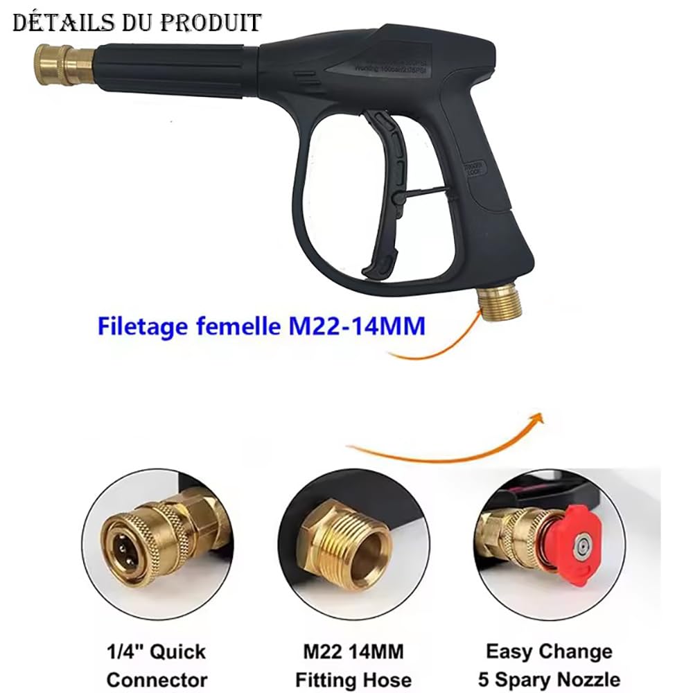 Pistola Idropulitrice,Lancia Idropulitrice,Lancia Per Idropulitrice,3000 PSI Idropulitrice Deluxe,con Prolunga Bacchetta,5 Punte Ugello con Connettore,Base dell'ugello per Lavaggio Auto