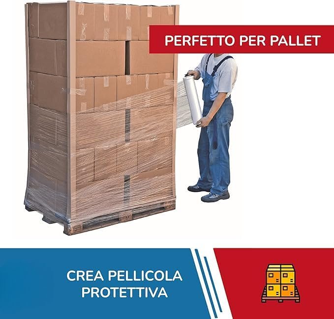 PZ. 6 ROTOLI PELLICOLA FILM ESTENSIBILE TRASPARENTE MANUALE 2,4 KG PER IMBALLGGIO 23 my