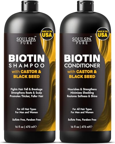 SOULSPA PURE Castor Oil & Black Seed Biotin Shampoo and Conditioner Set - Sulfate Free Nourishing...